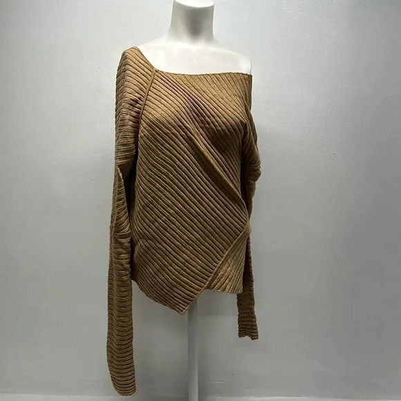 Free People Love and Harmony Sweater Asymmetrical Hem Knit Tan Brown Size Small - Picture 3 of 9